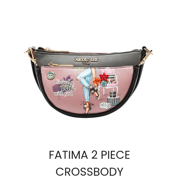Nicole Lee Handbags - Nicole Lee Fatima 2 Piece Pink and Black Crossbody